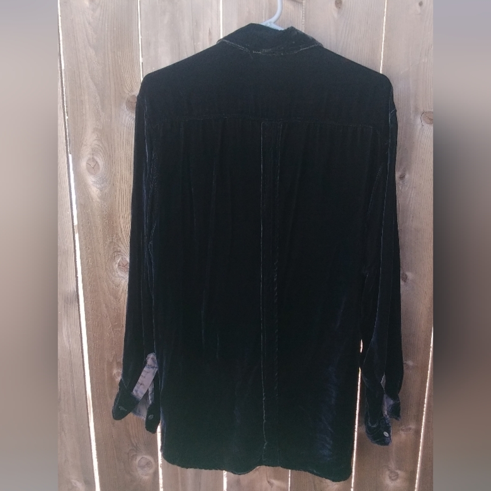 CP Shades Vintage Silk Velvet Blouse Top Shirt Black M Pocket Tunic - Picture 5 of 5